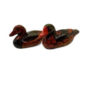 ENESCO DUCK Rustic Figurines Glass Eyes Glossy Vintage Pair 2.5 x 5.1"